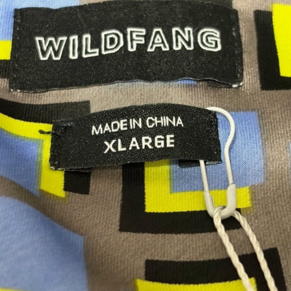 Wildfang‎ Empower Satin Slip Dress XL Blue Yellow Geometric Mod Belted Print New - Picture 7 of 11